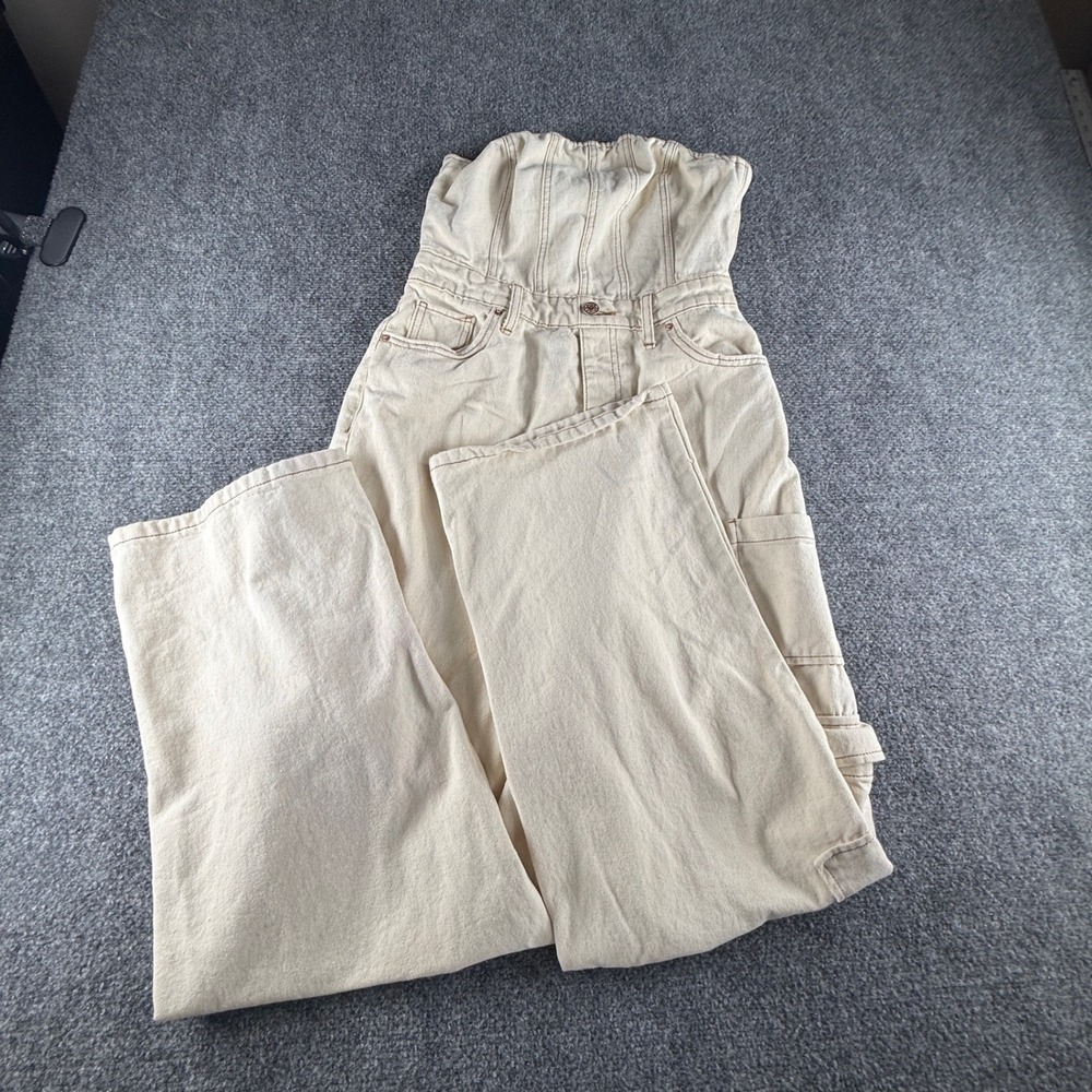 Wild Fable Cream Strapless Cargo Denim Jumpsuit Off-White Utility Size S 1206